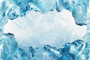Obraz premium light blue frame background with crystal clear ice texture with frozen water cubes. backdrop for presentations and text