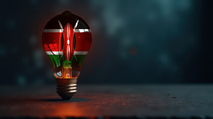 A patriotic concept: A light bulb with the Kenya flag design glowing in the dark, symbolizing ingenuity, technology, and energy independence