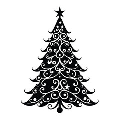 An elegant silhouette of a Christmas tree, featuring delicate branches, festive ornaments, and a graceful, minimalistic design, perfect for adding a touch of holiday charm.