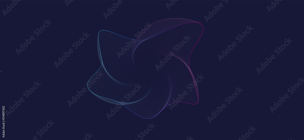 Poster abstract glowing star shape, smooth curved lines, dynamic flow logo idea. futuristic geometric desig