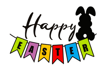 Vector illustration of a festive garland with the text 'Happy Easter' written on it and bunny silhouette 