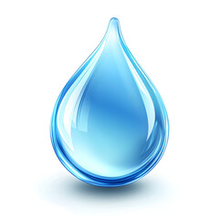 Big transparent drop of pure water falling on white background