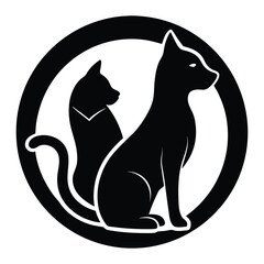 A silhouette icon depicting a cat and dog sitting side by side, symbolizing friendship. The figures are simple, with minimal details, conveying unity and harmony between the two animals.