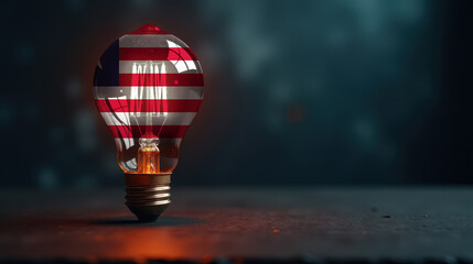 A patriotic concept: A light bulb with the Liberia flag design glowing in the dark, symbolizing ingenuity, technology, and energy independence