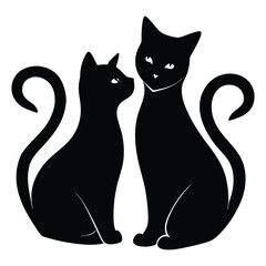 A silhouette of two cats with intertwined tails forming a heart shape, symbolizing love and connection, set against a simple, contrasting background for a peaceful, romantic vibe.
