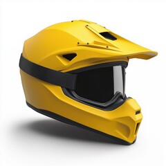 a matte yellow motocross helmet, angled slightly, with a visor and chin guard