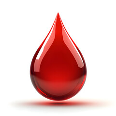 Big red blood drop reflecting on white background