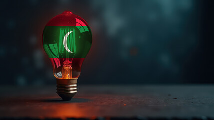 A patriotic concept: A light bulb with the Maldive flag design glowing in the dark, symbolizing ingenuity, technology, and energy independence