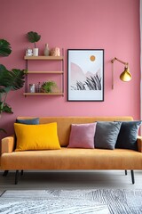 Colorful and modern living room interior , Generative AI	
