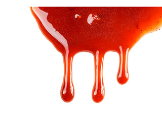 Dripping red sauce on a white background