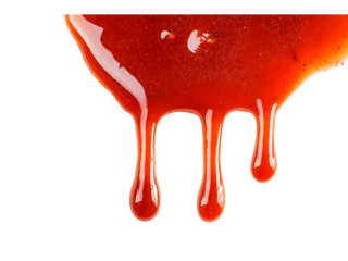 Dripping red sauce on a white background