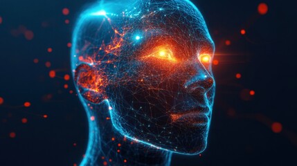 Fototapeta premium Cybernetic Human with Digital AI Enhancements -JPEG.