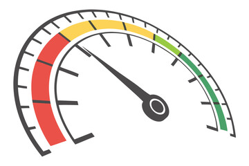 29 gauge, speedometer, performance indicator, circular dial, color spectrum, red yellow green, measurement tool, white background, simple design, 3D render, minimalist, efficiency meter, progress trac