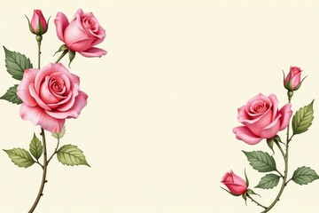 Delicate watercolor roses on a cream background, elegant, texture