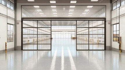 Modern Factory Entrance with Minimalist Design and Reflection