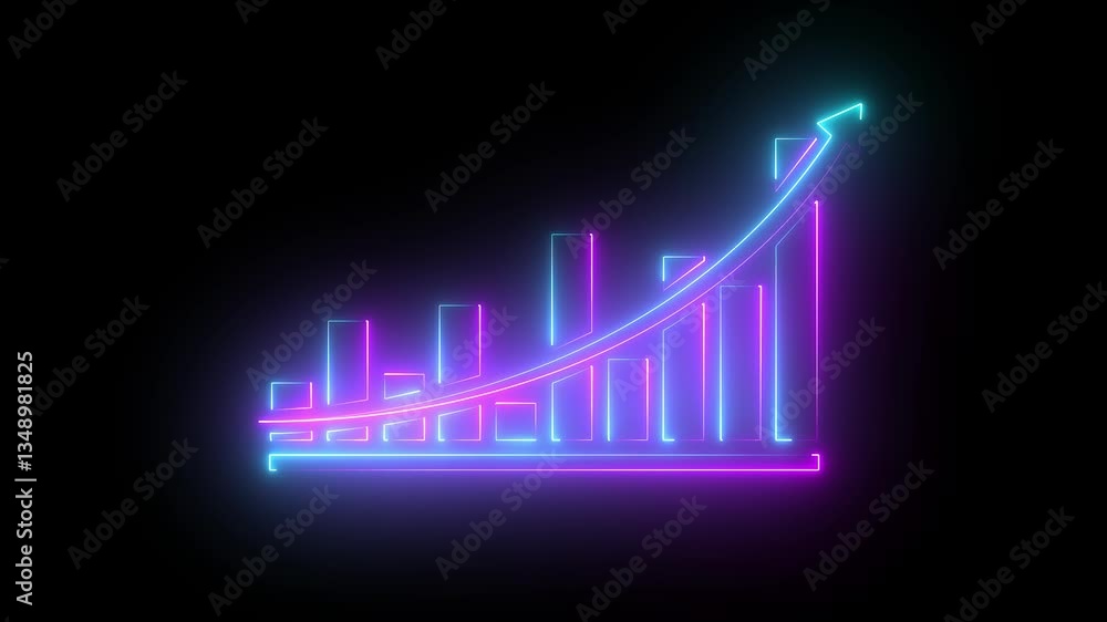Poster neon business graph chart icon animation on isolated neon business growth idea animated neon line bu