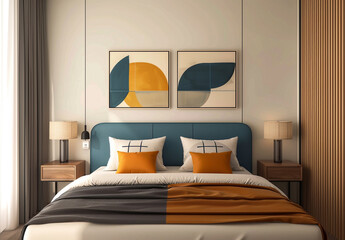 Modern bedroom with abstract wall art