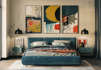 Modern bedroom with abstract wall art