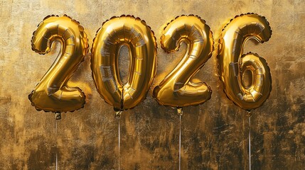 Golden balloons shimmering with the promise of the New Year 2026 celebration