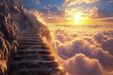 A spiritual exploration of a hidden pathway amidst an ethereal mist.