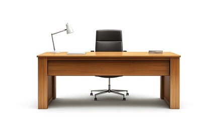 A traditional wooden executive desk is centered.