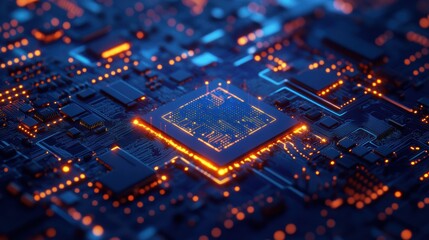 Obraz premium Futuristic AI-powered Processor Chip with Glowing Circuitry