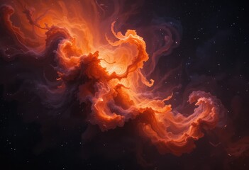 Fototapeta premium Fiery Cosmic Nebula Abstract Space Art Digital Painting Orange Red Fire Stars Smoke Power Galaxy 