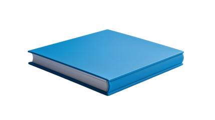 Photo of a blue book with a blank cover isolated onwhite background 