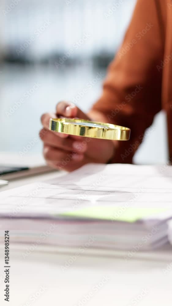 Poster audit and fraud investigation. auditor using magnifying glass
