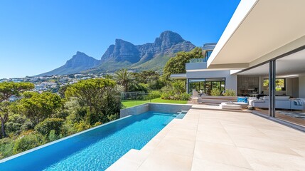 Luxury villa pool, mountain view, Cape Town, infinity pool, real estate