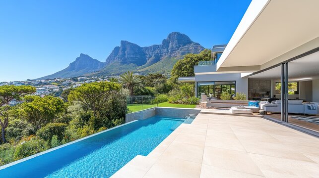 Luxury villa pool, mountain view, Cape Town, infinity pool, real estate