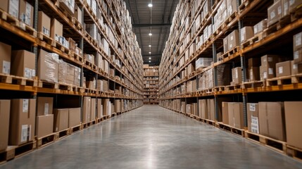 Stock Photo of Warehouse Interior with Boxes and Shelves for Supply Chain