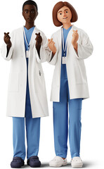 3D Two doctors making finger heart