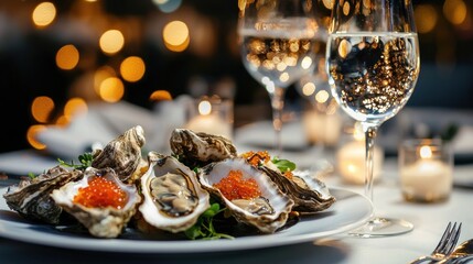 Fototapeta premium Oysters with Caviar Romantic Dinner Setting