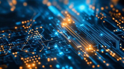 A futuristic quantum computer with glowing circuits and AI integration