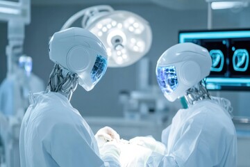Robotic surgeons perform intricate procedure, showcasing advance