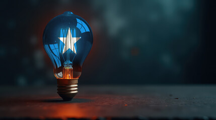 A patriotic concept: A light bulb with the Somalia flag design glowing in the dark, symbolizing ingenuity, technology, and energy independence