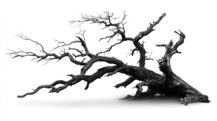 Obraz premium Fallen dead tree isolated on white background. (1)