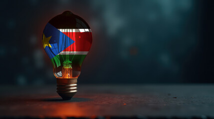 A patriotic concept: A light bulb with the South Sudan flag design glowing in the dark, symbolizing ingenuity, technology, and energy independence