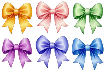 Colorful Ribbon Bow Decorations On Transparent Background Vector Illustration Digital Art