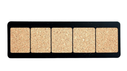 Black Rectangular Cork Board Photo With Five Brown Cork Panels For Memo Note Or Announcement On Transparent Background