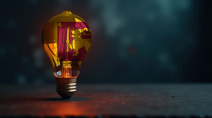 A patriotic concept: A light bulb with the Sri Lanka flag design glowing in the dark, symbolizing ingenuity, technology, and energy independence