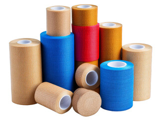 Colorful Elastic Bandage Rolls Abstract Illustration Set in a Studio Shot with a White Background Medical Aid for Wound Protection and Healthcare on Transparent Background