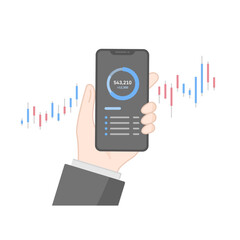 株価、金融資産をスマホでチェックするベクターイラスト (線画・フラット)