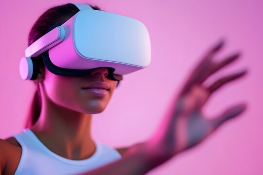 Woman experiencing virtual reality technology