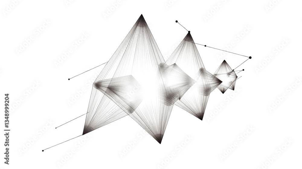 Poster geometric abstract illustration of white triangular shapes with black background and modern digital 