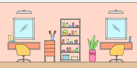 Hairdressing salon interior graphic color sketch illustration vector 