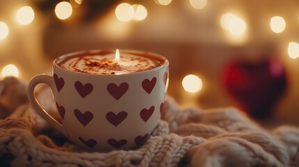 Cozy heart mug candlelight winter warmth