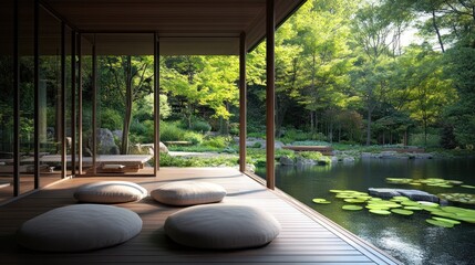 Fototapeta premium Zen Garden Pavilion Tranquility Retreat