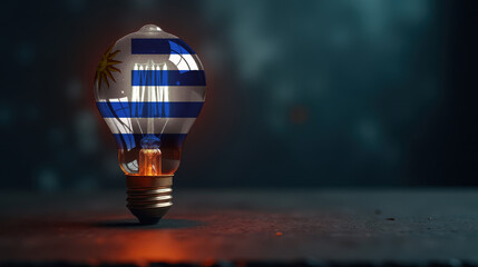 A patriotic concept: A light bulb with the Uruguay flag design glowing in the dark, symbolizing ingenuity, technology, and energy independence